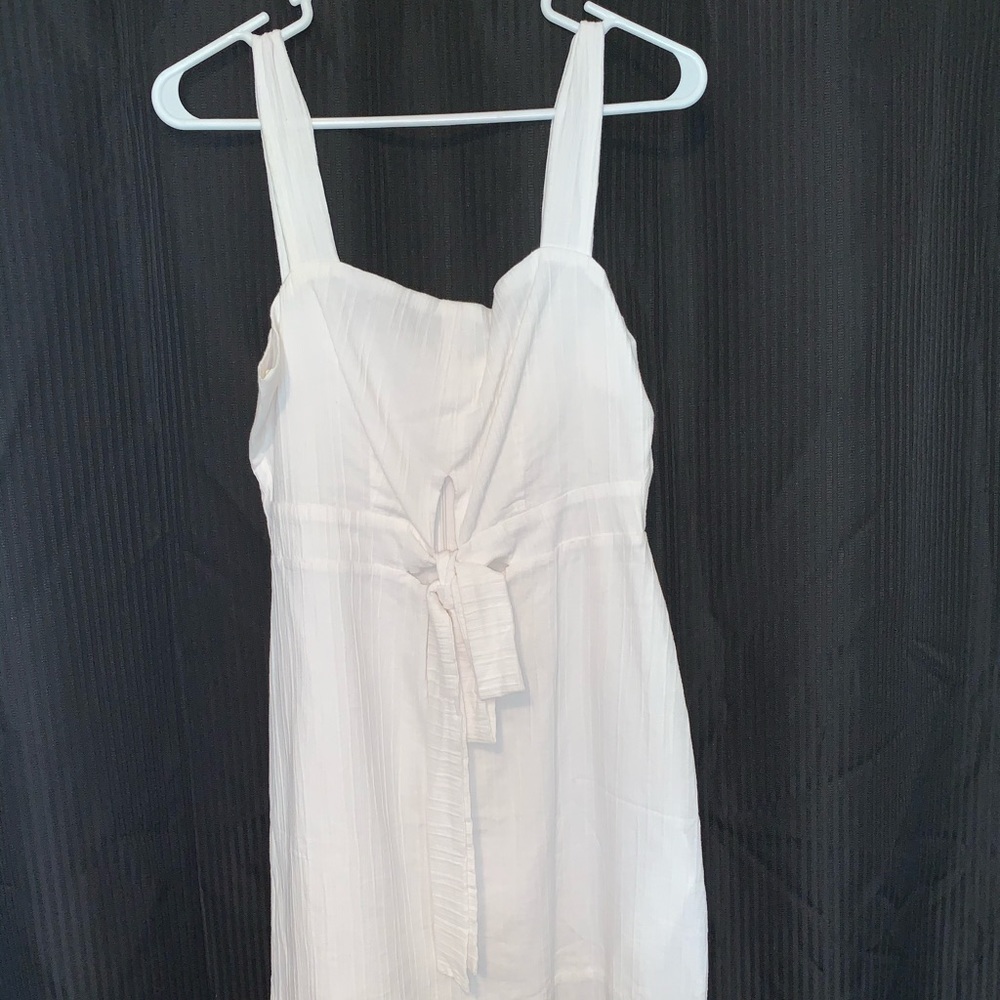 White linen dress with tie in front